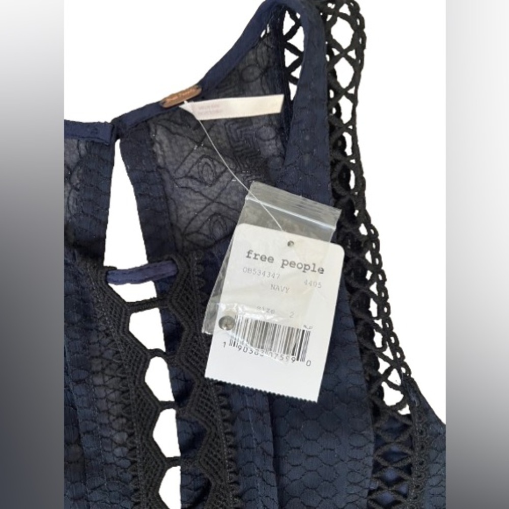 NWT Free People Wherever You Go Navy Lace Mini Dress. Size 2 - Picture 8 of 8